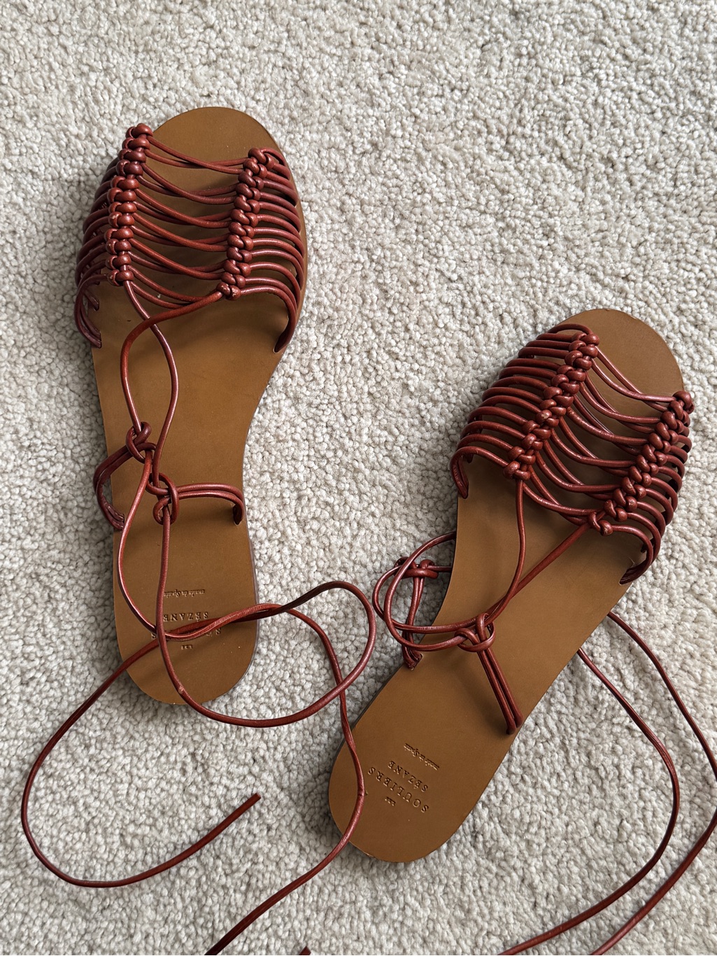 Sezane Braided Lace-Up Sandals - Rust